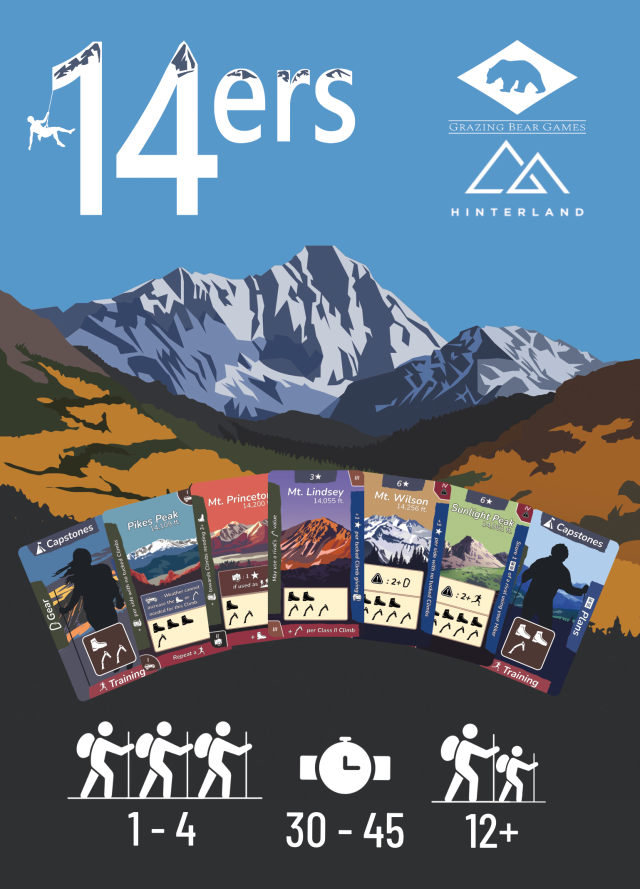 14ers Vertical Hero Img 16June25 Logos, informative icons, example cards, and art for 14ers game.